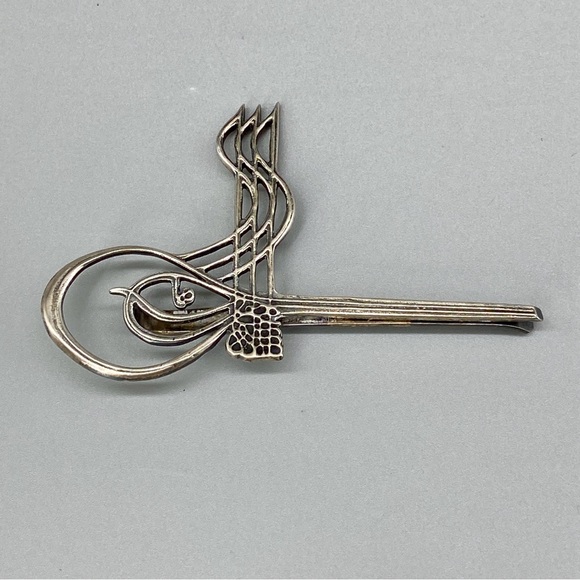 Vintage Other - Vintage Turkish Ottoman Tie Clip Sultan Tughra Sterling Silver Suleiman Insignia